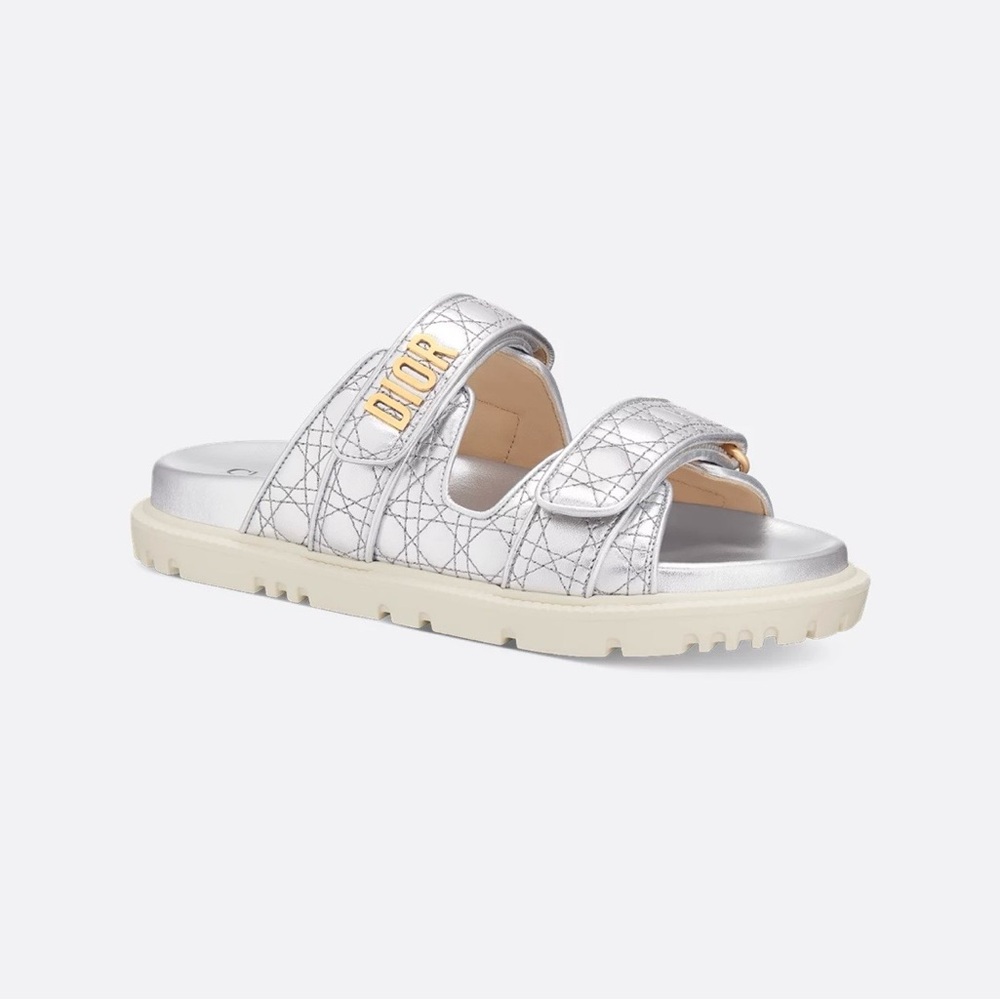 New Authentic Christian Dior Dioract Slide Silver-Tone Laminated Size 37